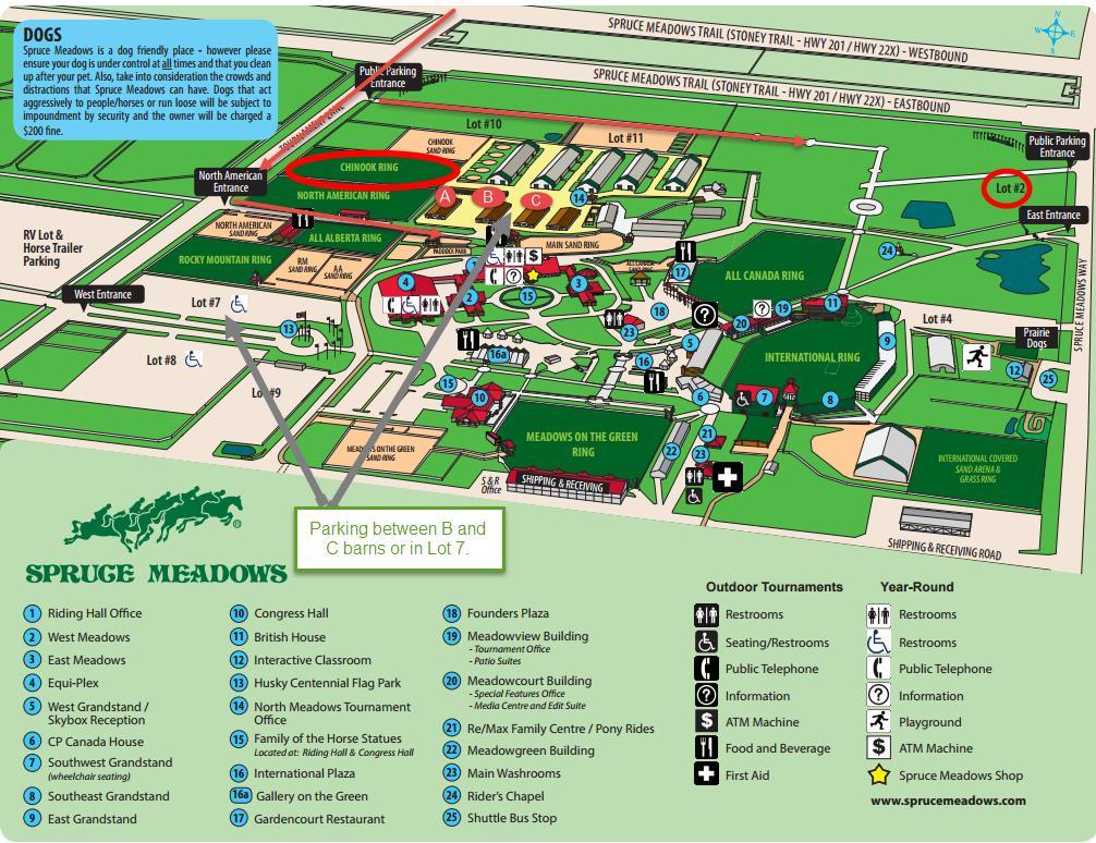 MAP OF SPRUCE MEADOWS Loading/unloading from vehicles can be done via a driveway on the north side of the Chinook ring.