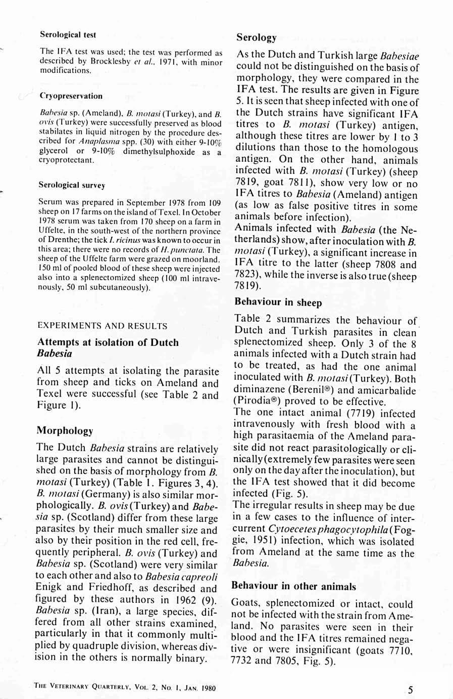 Serologicl test The I FA test ws used; the test ws performed s described by Brocklesby et l.. 1971, minor modifictions. Cryopreservtion Bbesi sp. (Amelnd), B. motsi (Turkey), nd B.