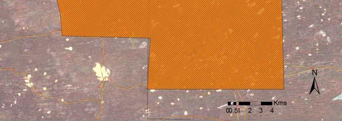 Figure 13: The orange area defines the boundary of the 200 square km Wild West zone outside the Reserve.
