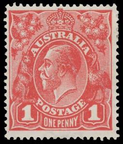 600 278 * A B1 Lot 278 ONE PENNY RED COOKE PRINTINGS: 1d carmine-pink (G101) BW #73A (SG 49), traces of Compartment Lines, well centred, very lightly mounted, Cat $500 ( 250).
