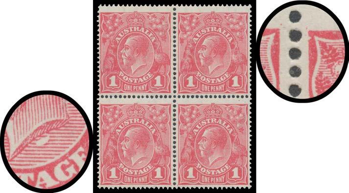 350 287 * A C1 Lot 287-1d carmine-pink block of 4 [31-32/37-38] with Nick near top of Left-Hand Frame & Flaw below Neck BW #73(4)g & h but the first