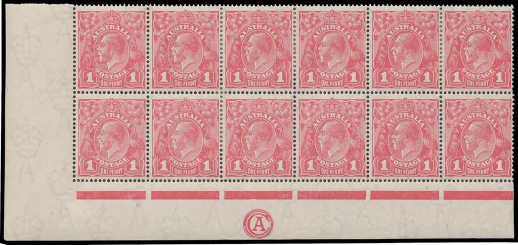 [Stuart Hardy's very similar but better centred block sold for $2330] 1,000 288 * A B1 Lot 288-1d carmine-pink 'CA' Monogram block of 12 (6x2) BW