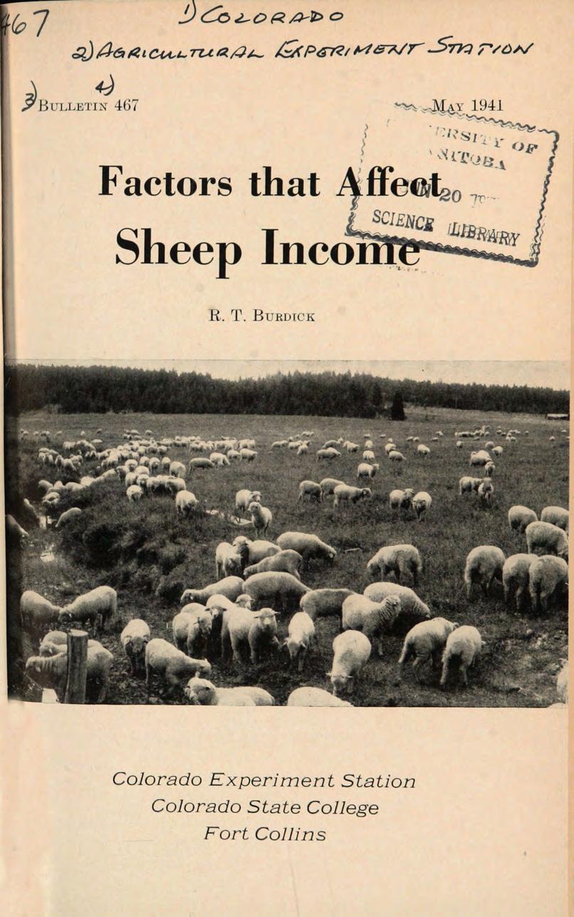 Bulletin 467 May 1941 Factors that Sheep Affect Income R. T.