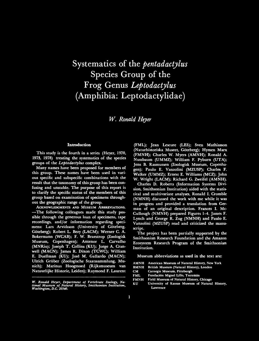 Systematics of the pentadactylus Species Group of the Frog Genus Leptodactylus (Amphibia: Leptodactylidae) W.