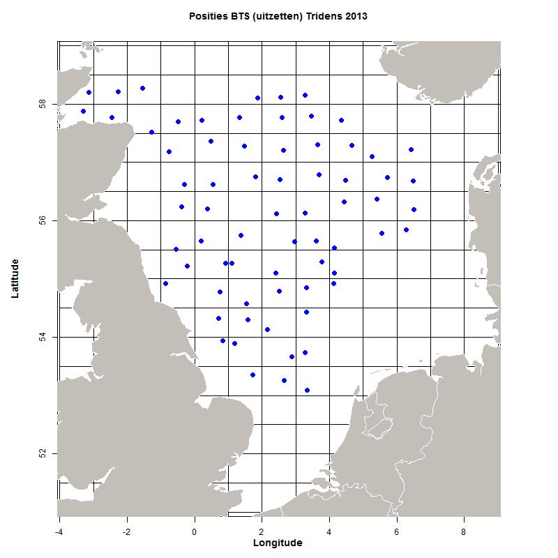 Figure 2. Location of the hauls in 2013 for the Tridens II part of the BTS. 2.2 Sampling litter In 2013 a protocol for collecting data on litter was developed by a few ICES working groups.