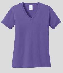 , 100% Cotton Feminine Fit Tag-Free; 1x1 rib collar Sizes: XS - 4XL 2XL: +1.