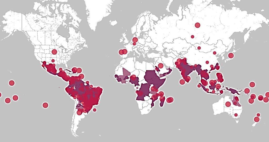 5 Global distribution of dengue as of April 2014.