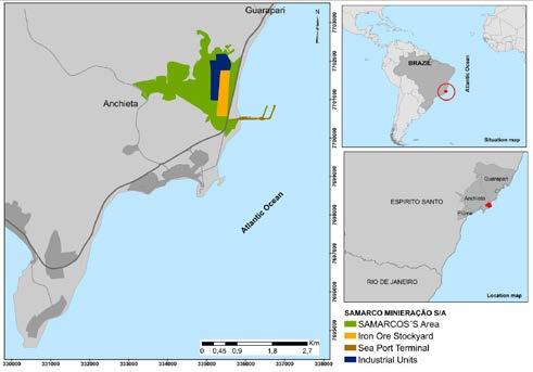 2 Image 1: (left) Location Map of the Samarco Mineração S/A Industrial Complex, in Anchieta, Brazil. Image 2: (right): The Sea Port Terminal and Adjacent beaches around the complex.