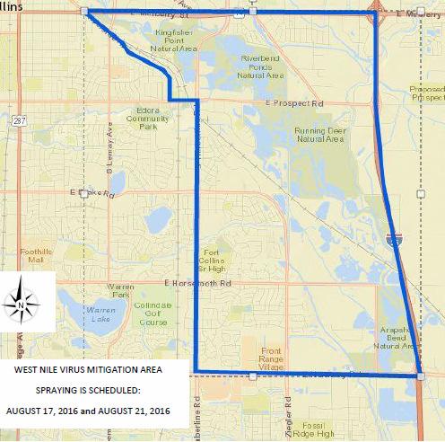 On August 17th/21st Larimer County Department of Health and Environment once again performed adult mosquito control operations utilizing Aquakontrol3030 within the City of Fort Collins.