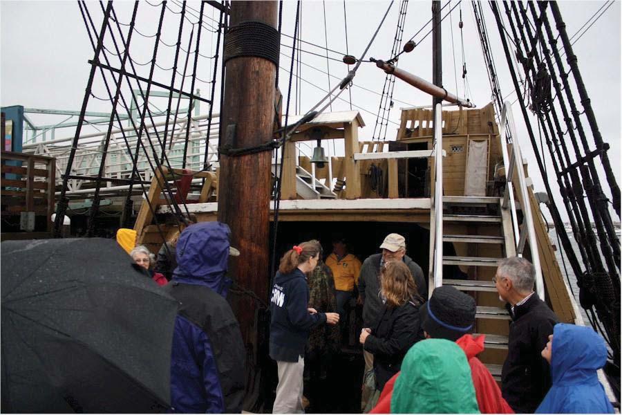 Even in the rain, the Mayflower has a distinctive nature about her. Her Galleon styling takes us back to those days of "Iron men and wooden ships".
