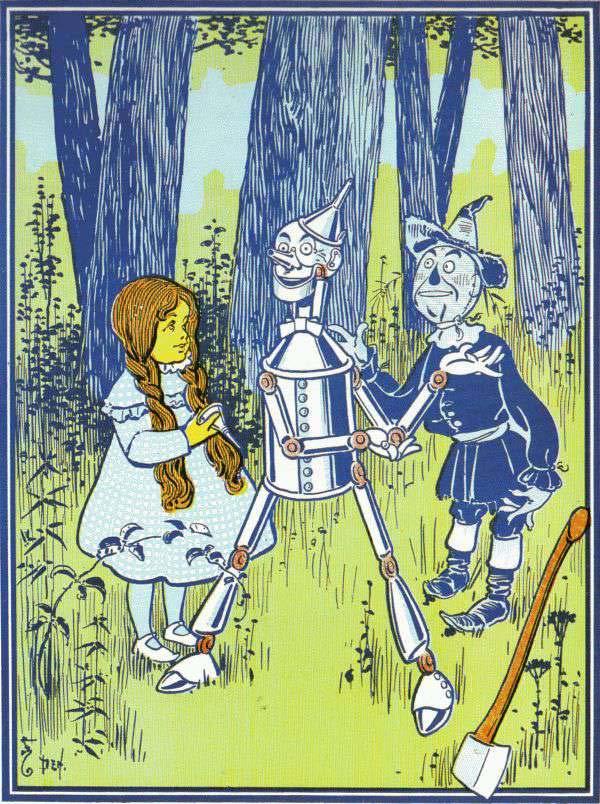 35 "'This is a great comfort,' said the Tin Woodman." The Tin Woodman appeared to think deeply for a moment. Then he said: "Do you suppose Oz could give me a heart?