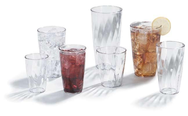 shatterproof polycarbonate drinkware is the ideal alternative to glass in any setting; outdoor, poolside, or resort use anywhere breakage is a concern dishwasher safe colors: Crystal(07) s w i r l t