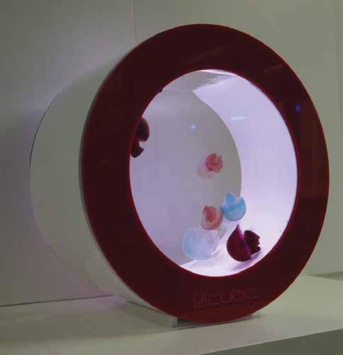 The Orbit 20, a sleek six-gallon plug-and-play jellyfish system from the UK s Cubic Aquarium Systems, here stocked with Blue Blubber Jellyfish.