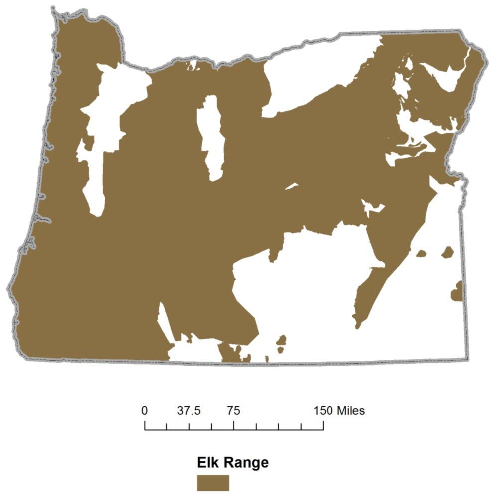 Figure. Boundaries of elk range in Oregon.