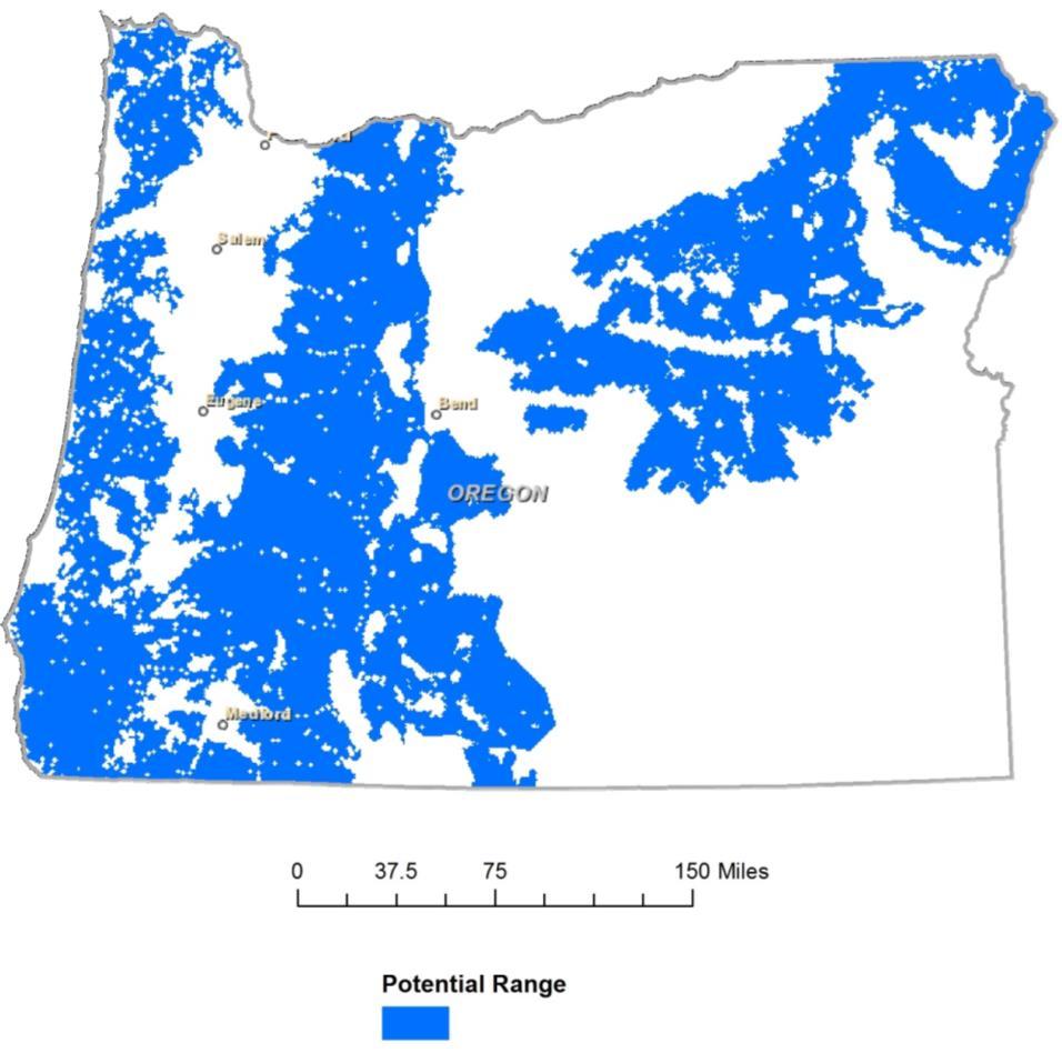 RESULTS AND SUMMARY Our mapping process identified, km of potential wolf range in Oregon (Fig. ; Table ).