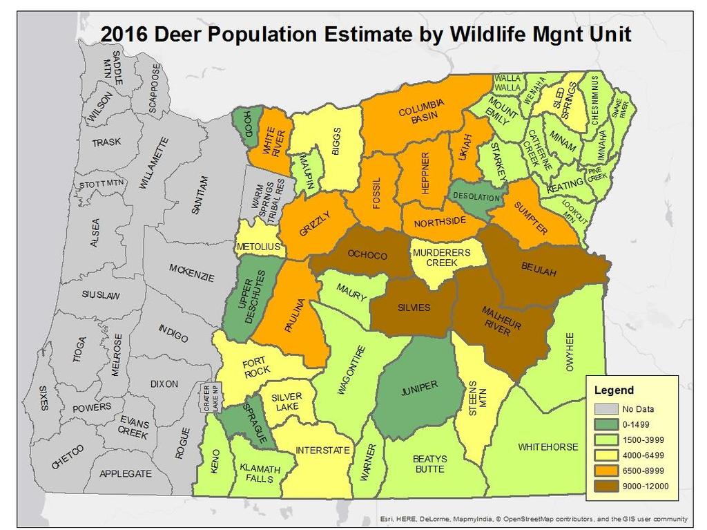 Working Copy of April 0 Draft Wolf Plan Update (//0) 0 0 Figure. Mule deer population estimates by management unit.