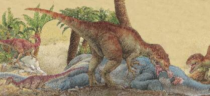 Allosaurus a-luh-sawr-us Late Jurassic North America, 155-145 million years ago Allosaurus s arms were short but muscular. ALLOSAURUS walked on its huge hind legs.
