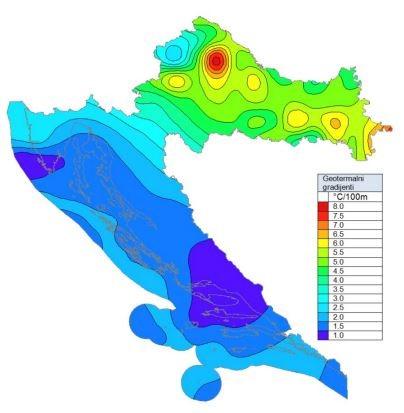 Slika 2. Geotermalni gradijent u Hrvatskoj. 2.4.