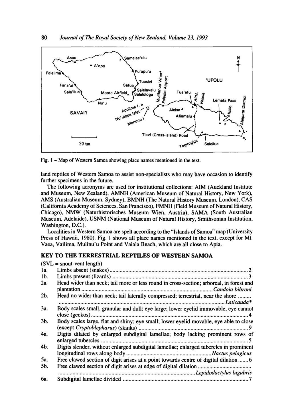 80 Journal of The Royal Society of New Zealand, Volume 23, 1993 'UPOLU N t SAVAl'I ~.!! 0 Tiavi (Cross-island) Road 20km :...o<a 9 ;a Saleilua '"(o~' Fig.