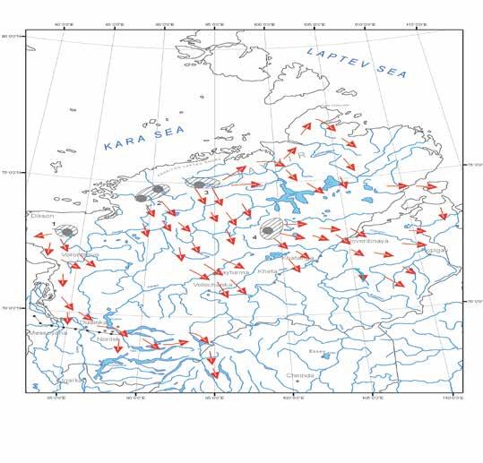 Fig. 3. Summer distribution and migration of Taimyr wild reindeer in 2009.