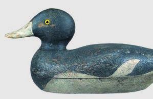 Drake bluebill by Ozzie Bachler, Milwaukee, Wisconsin area ca 1940 s. Two piece decoy in original paint with moderate wear.