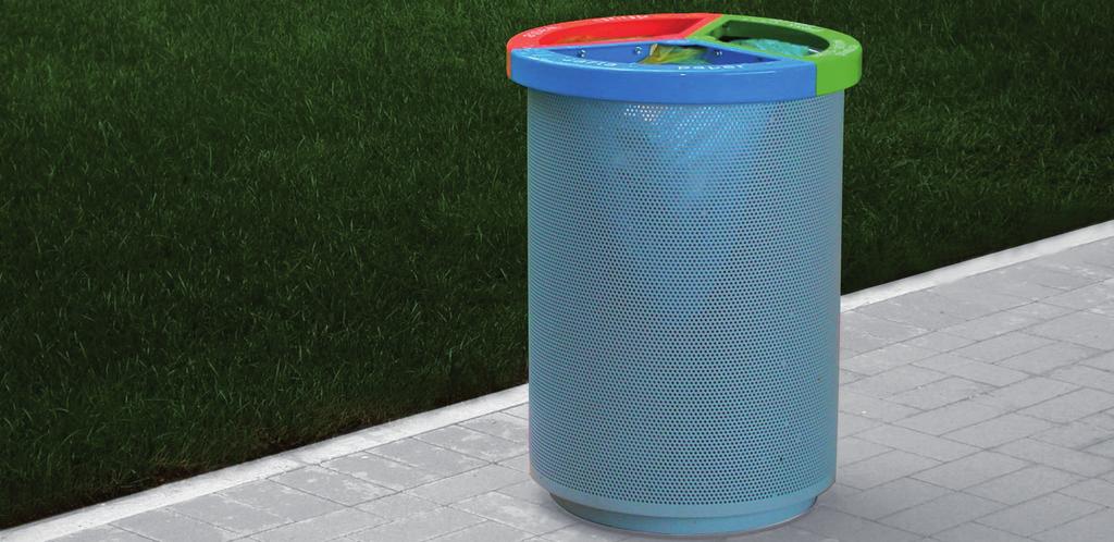 Marco Polo Metalco Department Litter bin designed for the categorized collection of rubbish divided internally in three segments by steel sheet panels, welded to a central tubular steel support.