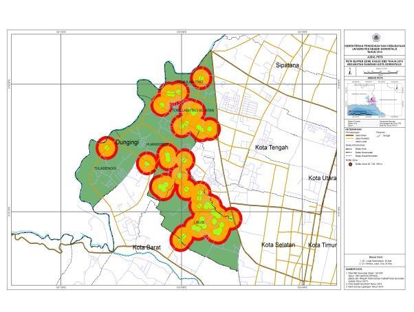 2010 2011 2012 2013 2014 Figure 8: Buffer zone maps DHF cases in Dungingi Subdistrict in 2010-2014 DISCUSSION Some of environmental factors that affected of dengue endemicity in Libuo Village