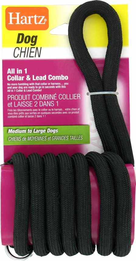 All in 1 Lead and Collar Combo KEY FEATURES: Combined Lead and Collar Durable and strong Comfortable for your pet Ideal for collar sizes 35cm in diameter or larger The Hartz All in 1 Collar and Lead