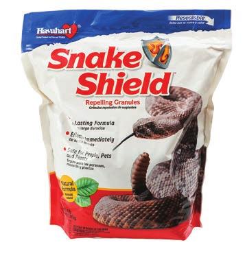 Animal Repellents SNAKE SHIELD Snake Repellent Repels snakes by scent Natural, long lasting formula Effective immediately Safe for people, pets and plants Active Ingredients: cedar oil (4.
