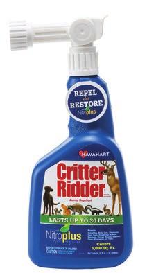 Animal Repellents CRITTER RIDDER Animal Repellent Repels armadillos, birds, cats, chipmunks, deer, dogs, groundhogs, rabbits, raccoons, shrews, skunks, squirrels, moles, porcupines, and voles