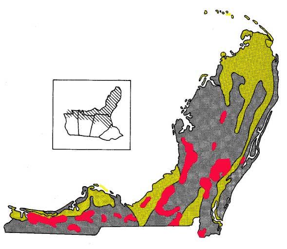 Red shading = high tortoise density (Auffenberg and Franz 1982) Gray shading = general