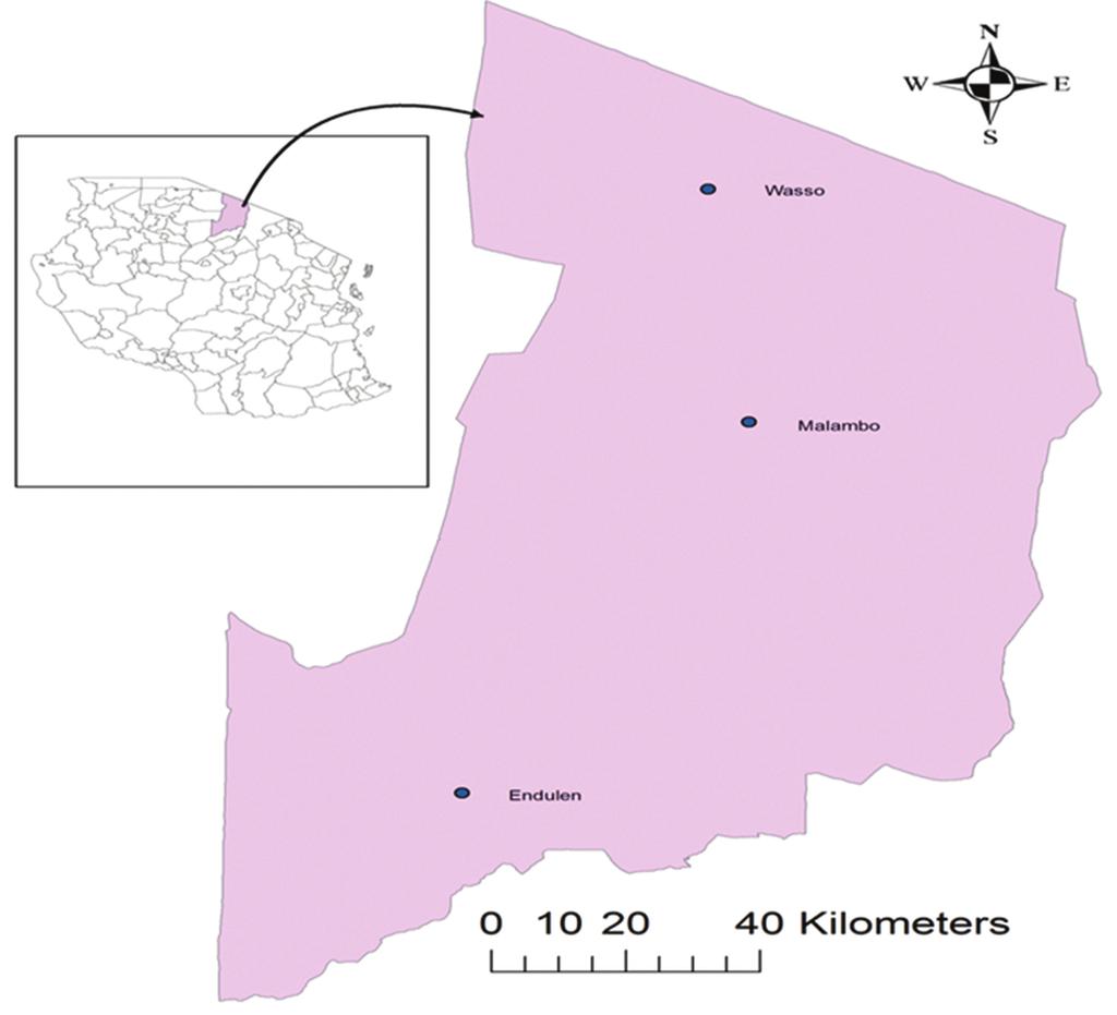 Figure-1: A map of Ngorongoro district showing the study villages. The insert is map of Tanzania. Table-1: The prevalence (with exact±95% CIs) of C.
