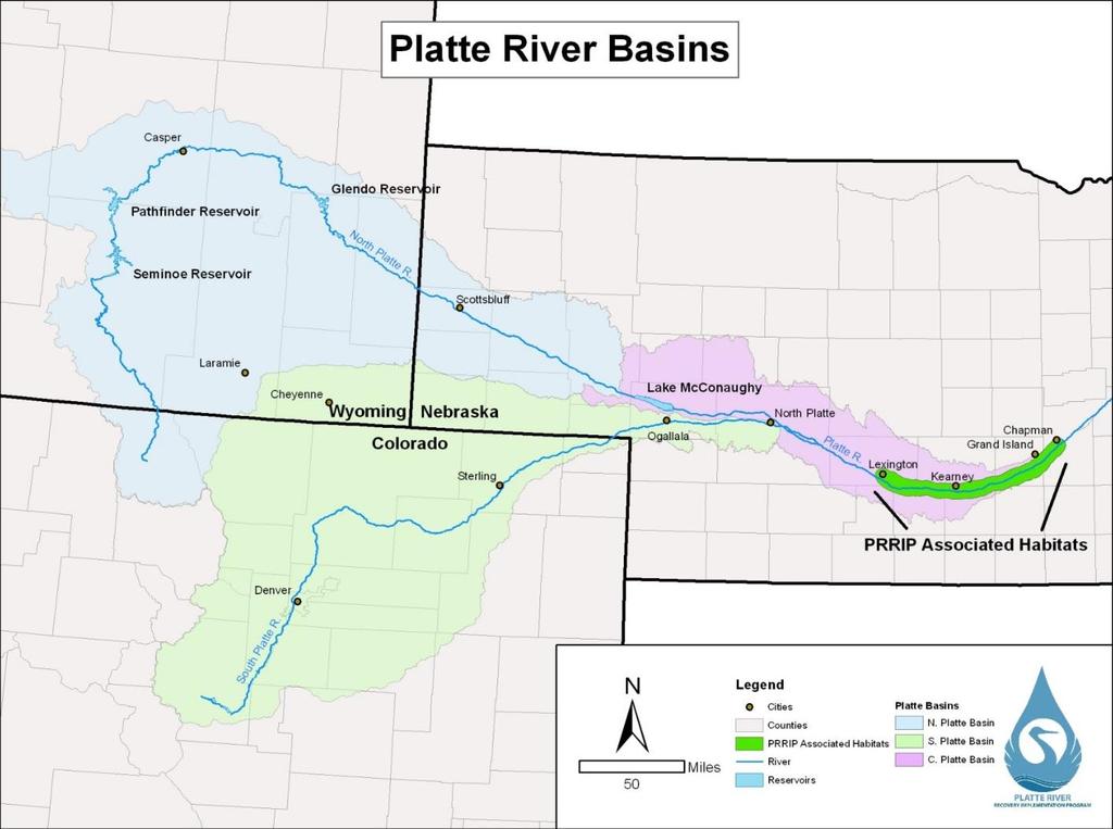 Figure 1. Platte River Basins extending from Colorado and Wyoming through Nebraska.