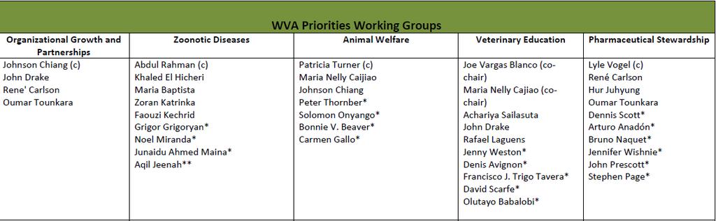 WVA 5 Strategic Priorities Working Groups The WVA reinforced its expertise by welcoming external experts to