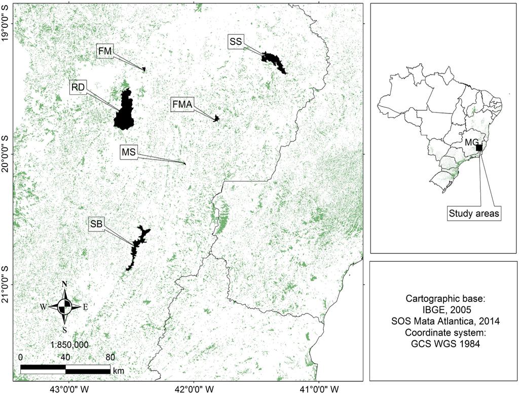 Fig. 1. Location of the six protected areas sampled for free- ranging domestic dogs in the Atlantic Forest, southeastern Brazil.