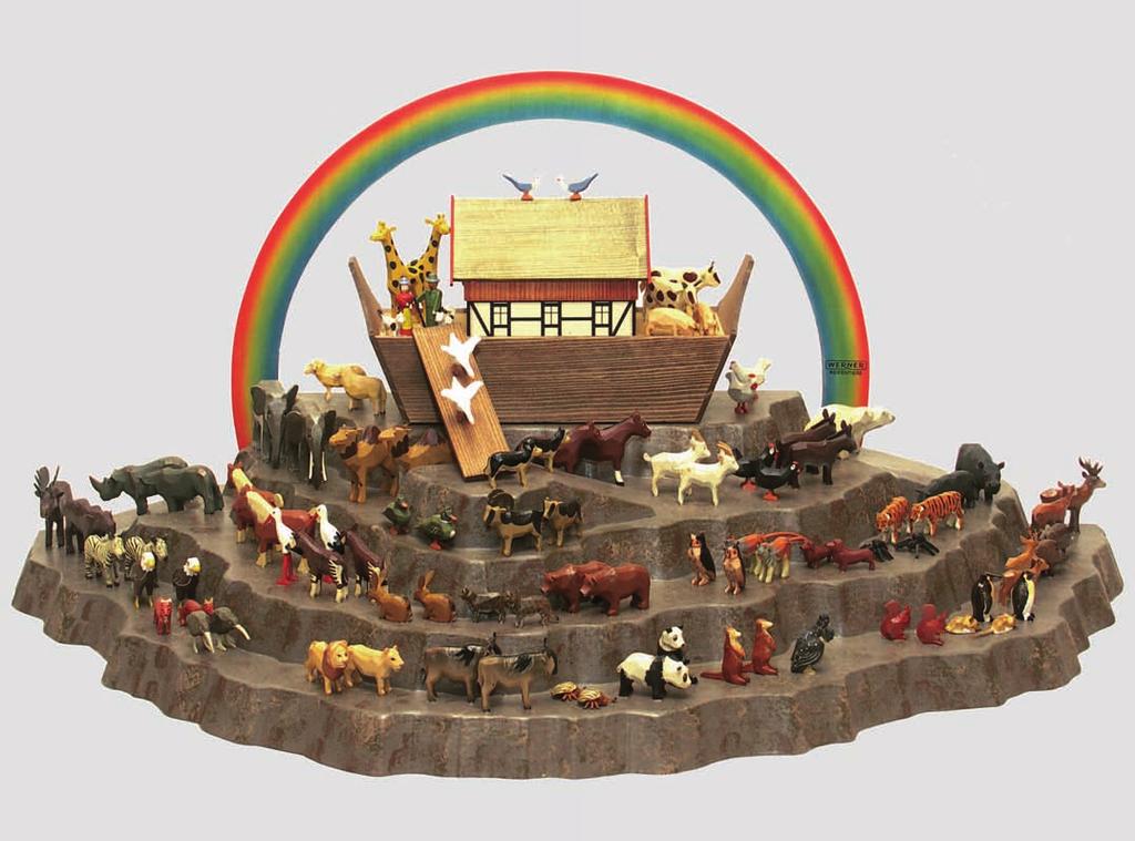 Large standing Ark Mountain (LxWxH 70x35x32 cm) shown with animals and the ark * 0022 Small standing Ark Mountain (LxWxH 59x30x29 cm) shown with animals and the ark * 0021 A