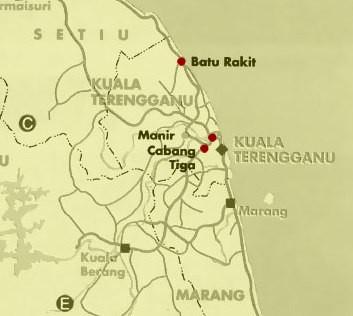 The map shows the location of the study areas. Batu Rakit Pulau Duyong Losong Figure 3.1: