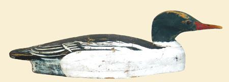 274 275 276 277 274. American merganser drake from a small rig found in Seekonk, MA but possibly made in the neighboring town of Swansea. Five piece horizontally laminated construction.