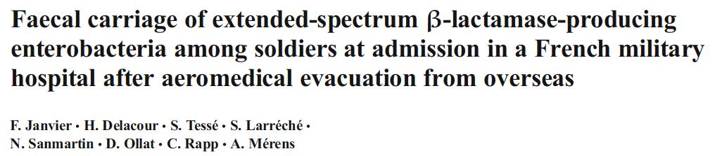 French army Aeromedical evacuation (trauma) ESBL-producing enterobacteria fecal
