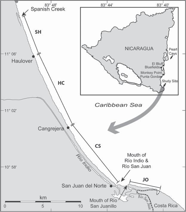 2 C. J. Lagueux and C. L. Campbell Fig. 1 Map of the study area and relevant locations along the south-east coast of Nicaragua. See Methods for a description of beach sections.