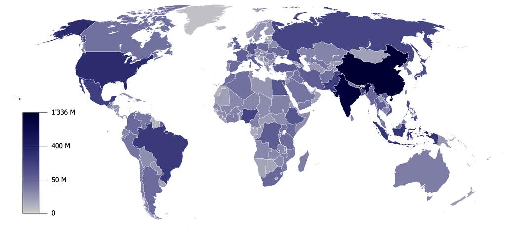 Map of human population - numbers Wikipedia, retrieved 27 Feb.