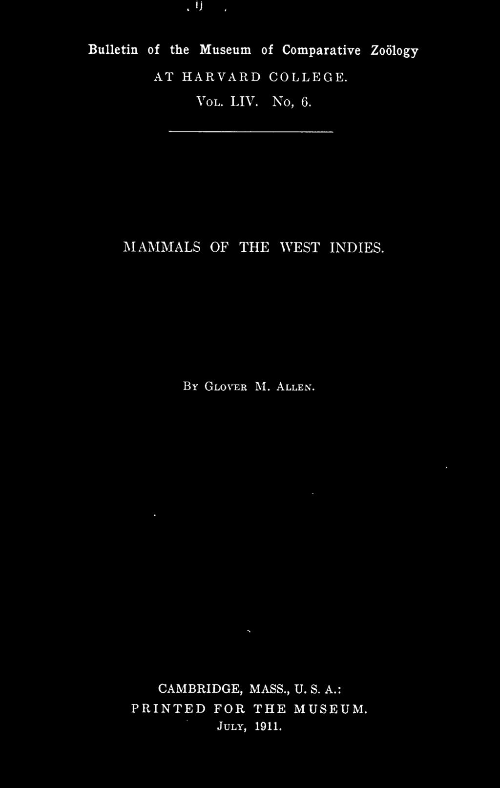 MAMMALS OF THE WEST INDIES. By Glover M. Allen.