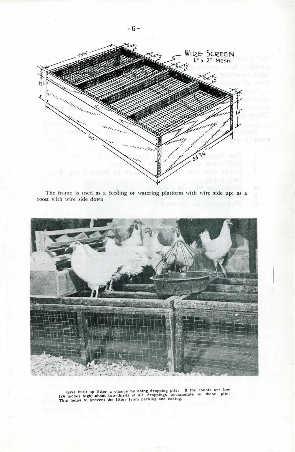 -6- The frame is used as a feeding or watering platform with wire side up; as a roost " ith 1.