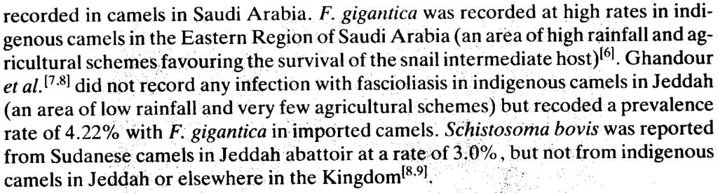 4 Review Parasites of Camels. 77 recorded in camels in Saudi Arabia. F.