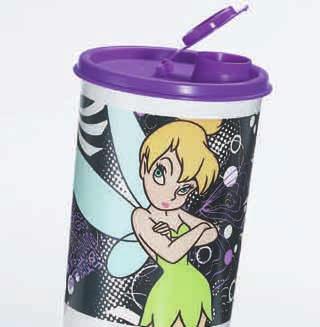 /400 ml Tumbler in White with Tinker Bell artwork,* hinged drinking cap and removable carrying strap. 1355 $18.00 c Disney Princess Beverage & Snack Set 16-oz./500 ml Tumbler with seal and two 4-oz.