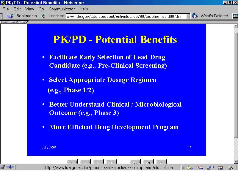 PK /PD in action in the Regulatory in the USA http://www.fda.