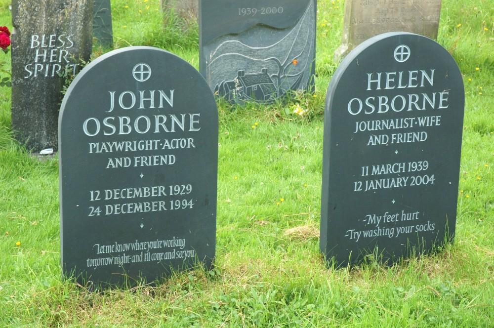Graves of playwright John Osborne and his fifth wife Helen in St George's churchyard, Clun.