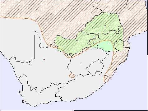 Asp The general map is of Southern Africa The green shaded area is the Highveld and