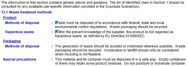 SECTION 12: ECOLOGICAL INFORMATION SECTION 13: DISPOSAL