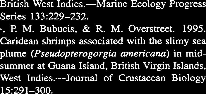 PROCEEDINGS OF THE BIOLOGICAL SOCIETY OF WASHINGTON British West Indies.-Marine Ecology Progress Series 133:229-232., P. M.